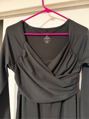 Prana Black Long-Sleeve Midi Wrap Dress